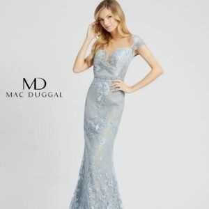 Mac Duggal - Illusion neckline powder blue sequined formal gown